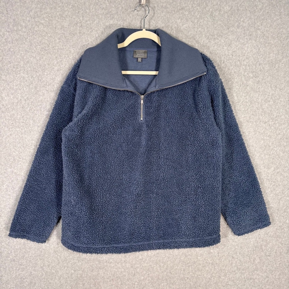Sherpa 1/4 Zip Pullover Large Blue Oversized Fleece Lounge Comfy Cozy Warm